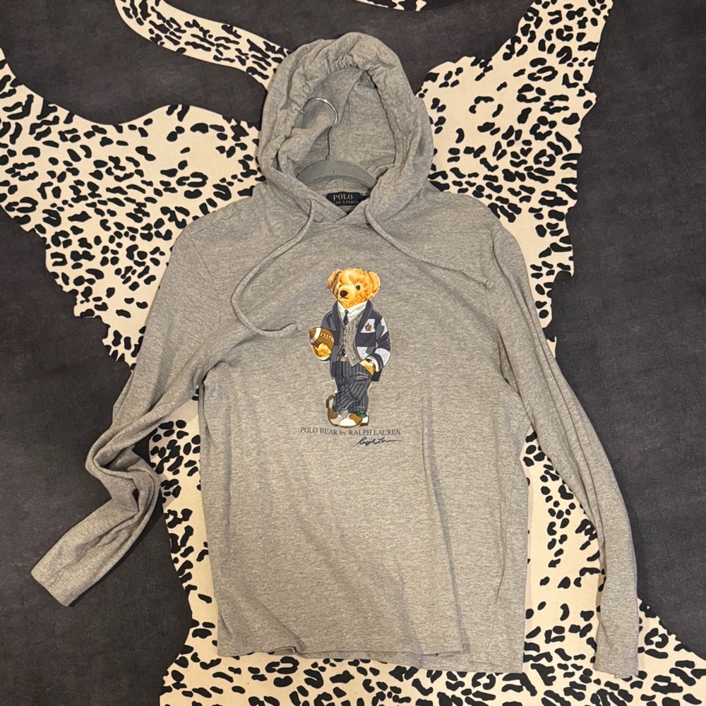 Ralph Lauren Gray Bear Graphic Long Sleeve Hoodie